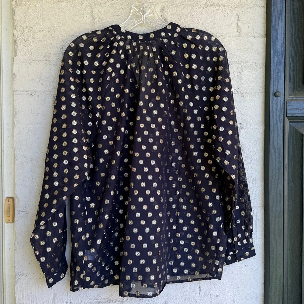 Anthropologie Bishop & Young Black Pullover Blouse w Gold Metallic Dots Medium - Picture 7 of 15